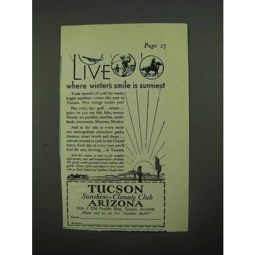 1932 Tucson Arizona Ad - Winter's Smile is Sunniest