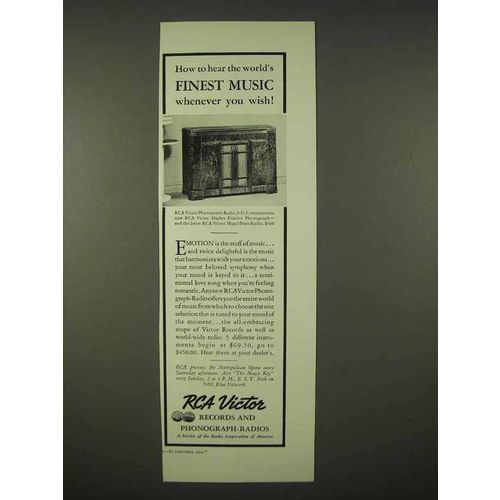 1937 RCA Victor Phonograph-Radio 9-U-2 Ad - Finest