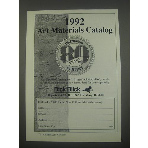 1991 Dick Blick Ad - 1992 Art Materials Catalog