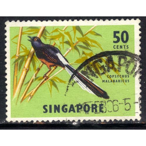 Singapore 1963 QE2 50ct White Rumped Shama SG 74 ( J269 )