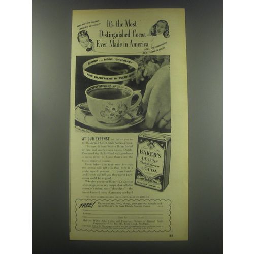 1947 Baker's De Luxe Cocoa Ad - It's the most distinguished Cocoa ever made