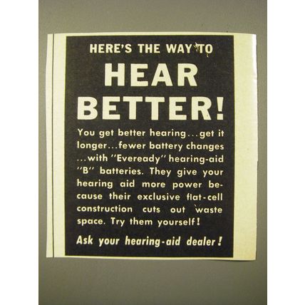 1950 Eveready Brand B Batteries Ad - Here's the way to hear better
