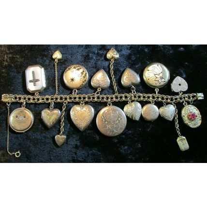 RARE 1800's Gold Victorian Heart Locket Charm bracelet 18 Lockets 88.7 grams