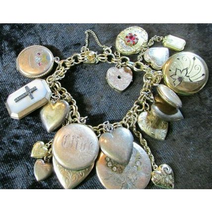 RARE 1800's Gold Victorian Heart Locket Charm bracelet 18 Lockets 88.7 grams