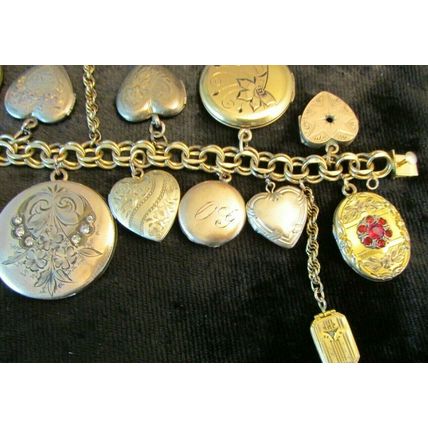 RARE 1800's Gold Victorian Heart Locket Charm bracelet 18 Lockets 88.7 grams
