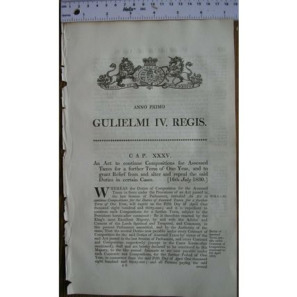 1830 Act of Parliament: Compositions Assessed Taxes
