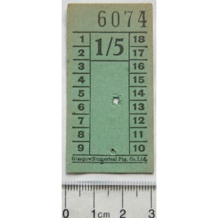 Vintage: Glasgow Numerical Ptg. Co. 1/5 ticket green