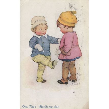 One Two Buckle My Shoe Childrens Shoes Old Postcard