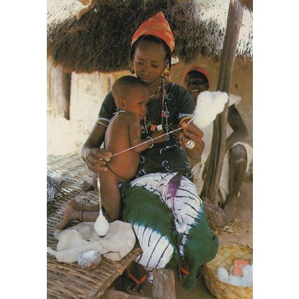African Cotton Spinners Spinning Mother & Child Crafts Rare Postcard