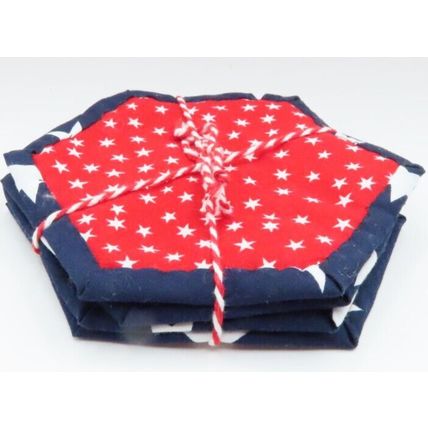 Christmas Coasters Fabric Handmade Hexagon Red & Blue Gift Home Decor Christmas