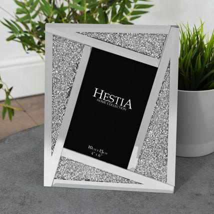 Hestia Silver Glass with Diamante Panels Rectangle Photo Frame Glass 22 CM Gift