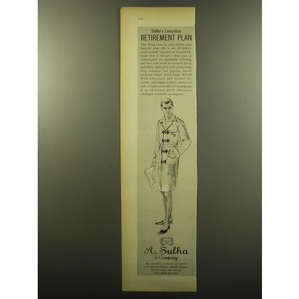 1959 A. Sulka Sleep Coat Ad - Sulka's luxurious retirement plan