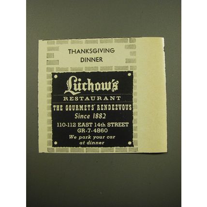 1959 Luchow's Restaurant Ad - Thanksgiving Dinner