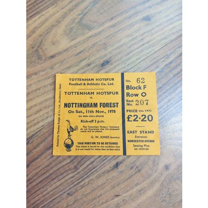 1978/79 Tottenham / Spurs vs Nottm Forest - Division 1 Programme & Ticket