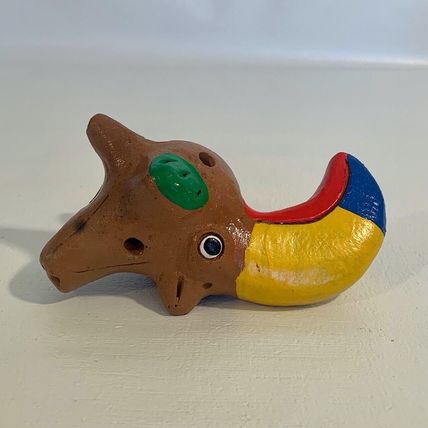 Vintage Ocarina Folk Art Clay Toucan Whistle 3 Head Flute Shape Shift Animal 5”