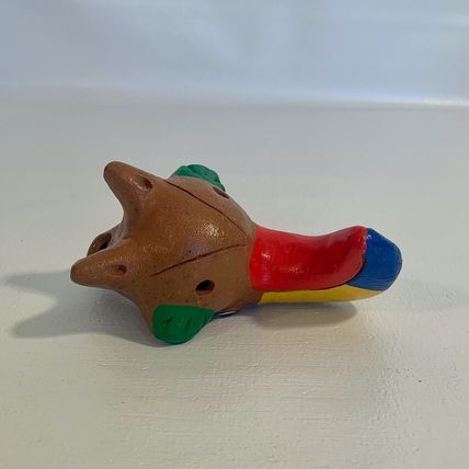 Vintage Ocarina Folk Art Clay Toucan Whistle 3 Head Flute Shape Shift Animal 5”
