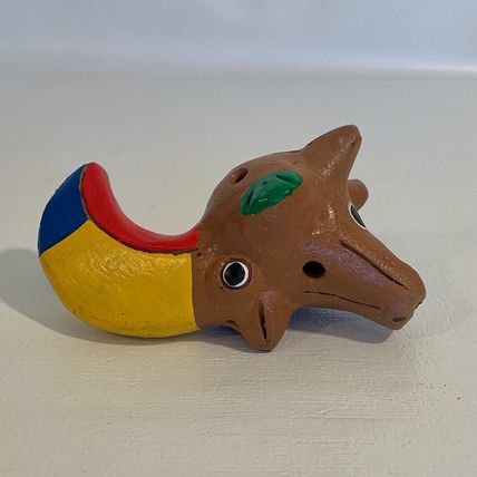 Vintage Ocarina Folk Art Clay Toucan Whistle 3 Head Flute Shape Shift Animal 5”