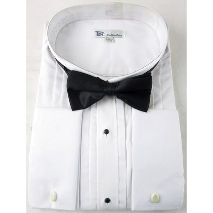 NEW Men's Wing Collar Tuxedo Shirt + Bow Tie, French Cuffs, 20-20.5 (34/35)