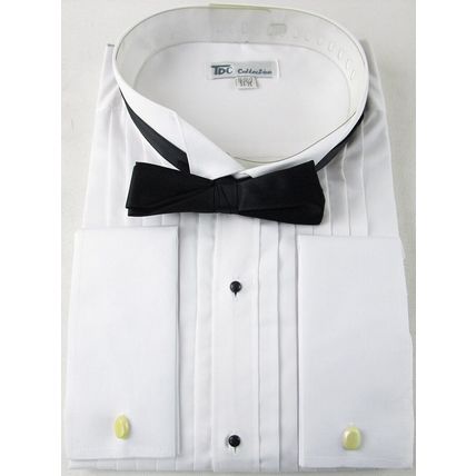 NEW Men's Wing Collar Tuxedo Shirt + Bow Tie, French Cuffs, 19-19.5 (34/35)