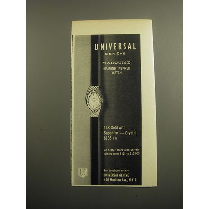 1960 Universal Geneve Watch Ad - Universal Geneve Marquise Diamond Inspired