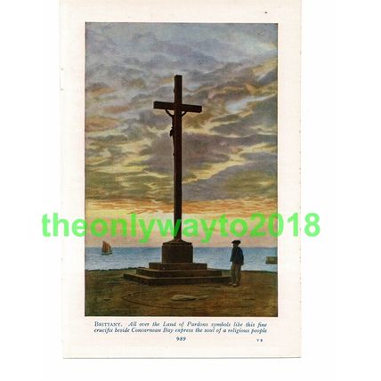 Concarneau Bay Crucifix, Brittany, France, Book Illustration, c1920