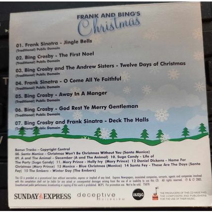 Frank And Bings Christmas CD Promo The Sunday Express Rare 7 Tracks Plus Bonus