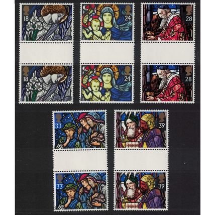 Great Britain Christmas 1992 Stained Glass Windows 5v GutterPairs 1992 MNH