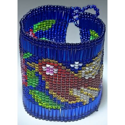Traditional Huichol Art. Mexico Glass Seed Beads Bracelet. Legendary birds 5