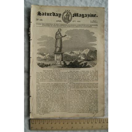 1833 The Saturday Magazine No. 52 Bell Rock Lighthouse. Milan, deaf & dumb, etc.
