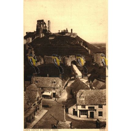Corfe Castle & Market Cross, 53325 Photochrom Postcard, 1945