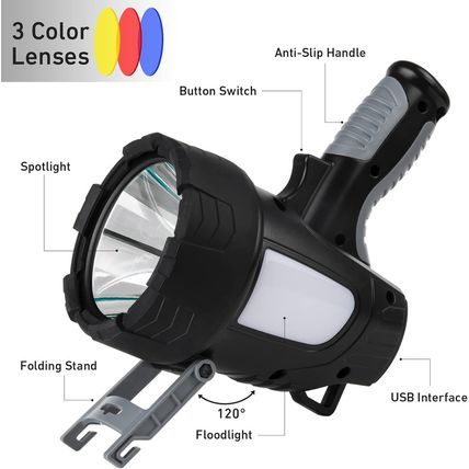 LBE Rechargeable Spotlight Outdoor, 90,000 Lumens Led Spotlight Flashlight with