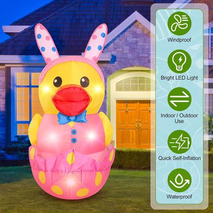 Leyndo 5FT Easter Giant Inflatables Duck Outdoor with Build-In LED Lights Large