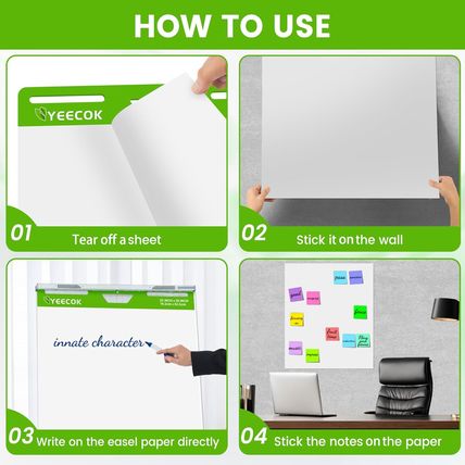 YEECOK Sticky Easel Pad 25 in X 30 In, 30 Sheets/Pad, 4 Pads/Pack, Sticky Flip C