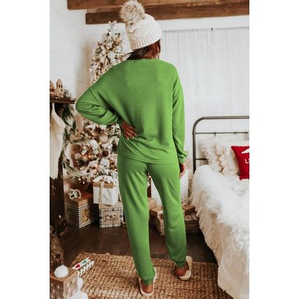 Spinach Green Sequined Christmas Cane Pattern Lounge Sweatsuit
