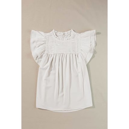 White Smocked Ruffle Sleeve Blouse