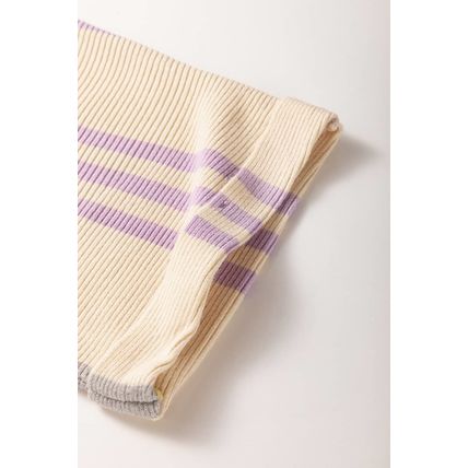 Purple Stripe Borderline Rib Knit Cuffed Dolman Sleeve Sweater