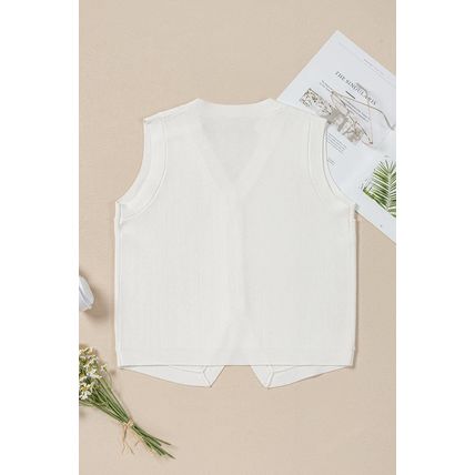White V Neck Buttoned Sweater Vest