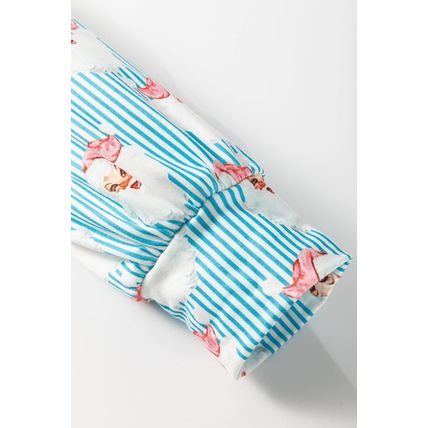 Sky Blue Santa Claus Striped Print Loose Fit Two Piece Lounge Set