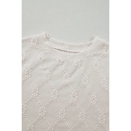 White Geometric Embroidered Slim Fit O Neck T Shirt