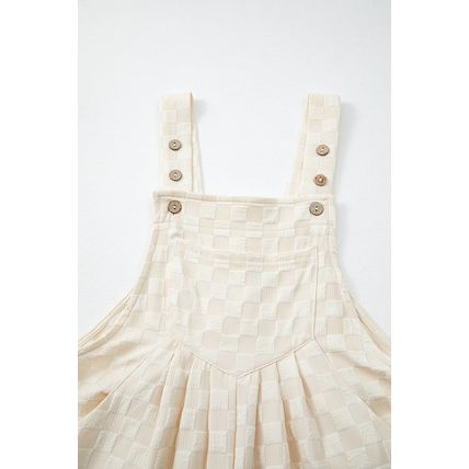 Beige Checkered Pocketed High Waist Wide Leg Overall