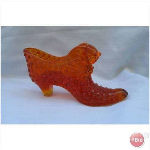 Fenton Amberina Hobnail Cats Head Shoe