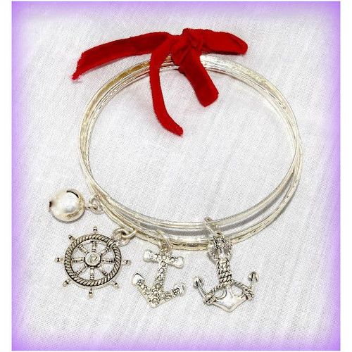 3 Outstanding Nautical Silver Plated Charms Bracelet Bead Bangle Jewellery 1572