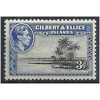 Gilbert & Ellice Is 1939 SG48 3d Brownish-Black & Ultramarine Mounted Mint ...