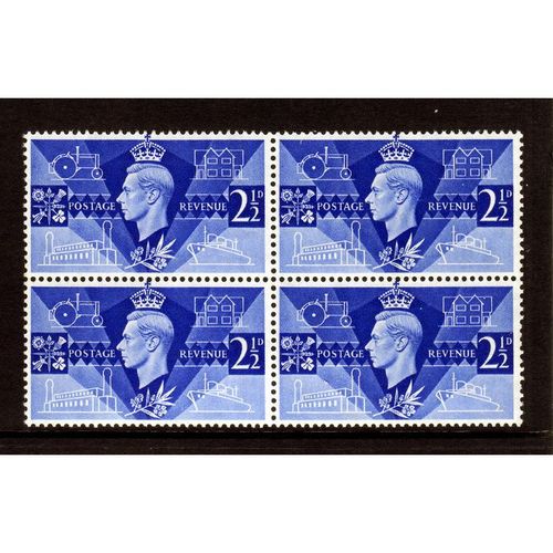 GREAT BRITAIN 1946 2 1/2d ULTRAMARINE VICTORY SG491 BLOCK 4 U/M MINT