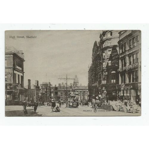 HIGHLY ANIMATED R.P. POSTCARD of HIGH STREET SHEFFIELD YORKSHIRE (485)
