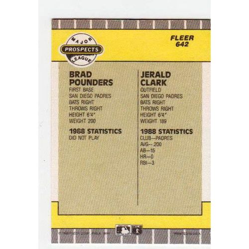 1989 Fleer Brad Pounders- Jerald Clark rookie card #642- RC-NM-Padres