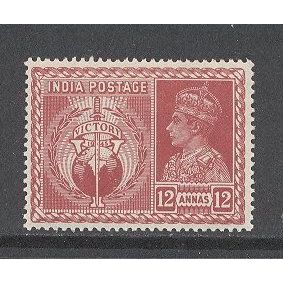 India.SG281 12a Claret ("Victory" and King George VI).Mounted Mint.Mar16