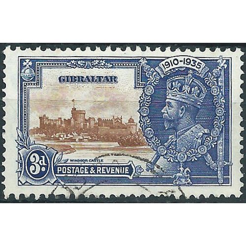 Gibraltar 1935 SG115 3d Brown & Blue Silver Jubilee Fine Used....