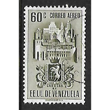 VENEZUELA 1951 AIR COAT OF ARMS STATE OF LARA 60c GREEN SG905 FINE USED#2