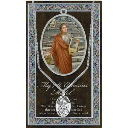 St. Genesius Pewter Necklace with an Embossed Pamphlet